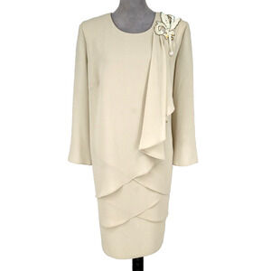 Virgo Dress Womans Plus 20 Petite 20P Ivory Beige Chiffon Tiered Wedding Mob Mog